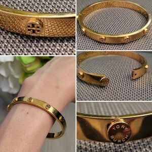Tory Burch Miller Stud Hinge Bangle Bracelet Tory Gold, Medium Size 2.0" x 2.4"